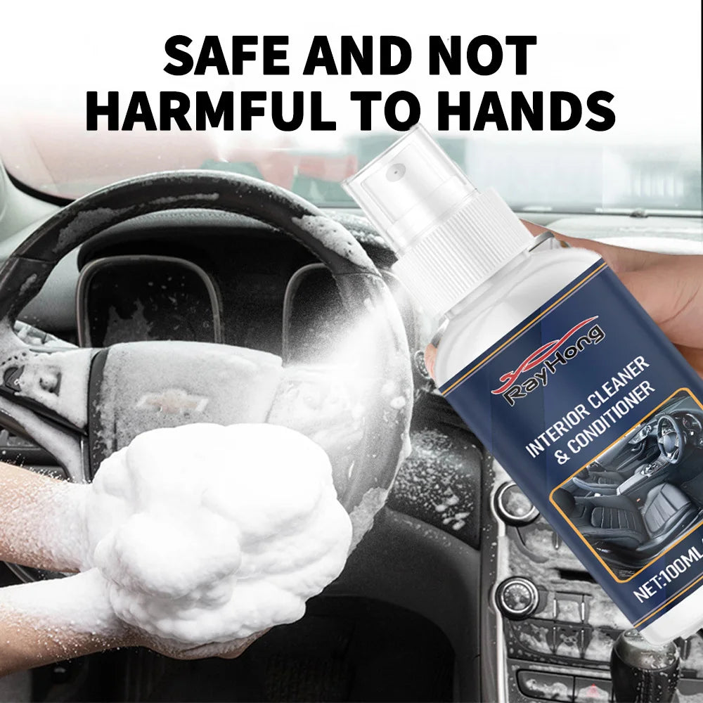 100ml Car Interior Foam Cleaner  Leather Flannel Woven Fabric Dashboard Spray Cleaners Enhances Shine & Prevents Aging