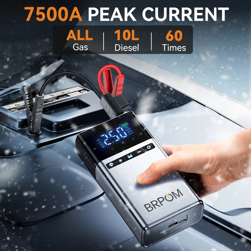 BRPOM Portable Car Starter with Air Compressor Tire Inflat Starter 8000mAh Car Battery Starter Box Car Battery Jumper Starter