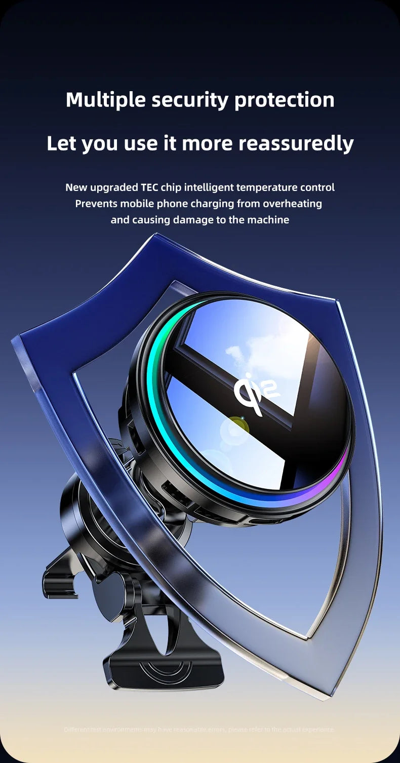 Magnetic Wireless Car Charger Phone Holder Ice Cooling RGB Tempered Glass Fast Charging Radiator For Magsafe iPhone Samsung