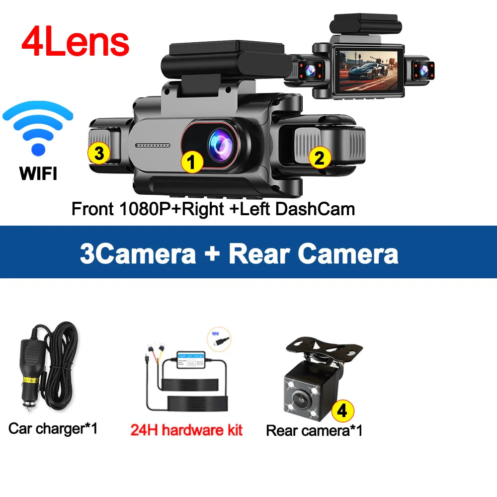 360° Car Camera 3/4Lens 1080P DashCam WIFI Car DVR Car recording Front Left right Rear View Camera Car Accessories 24H Hardware