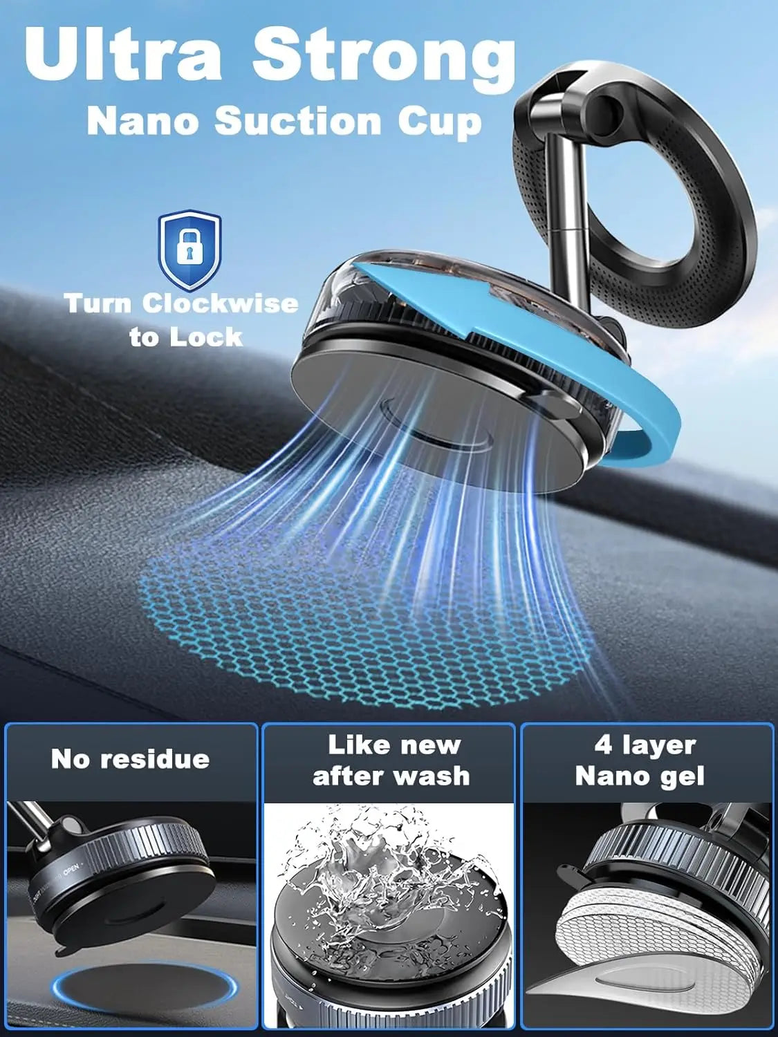 Strong Magnetic Car Phone Holder Foldable 360° Adjustable Vacuum Suction Mount Universal for Car, Desk, Bathroom