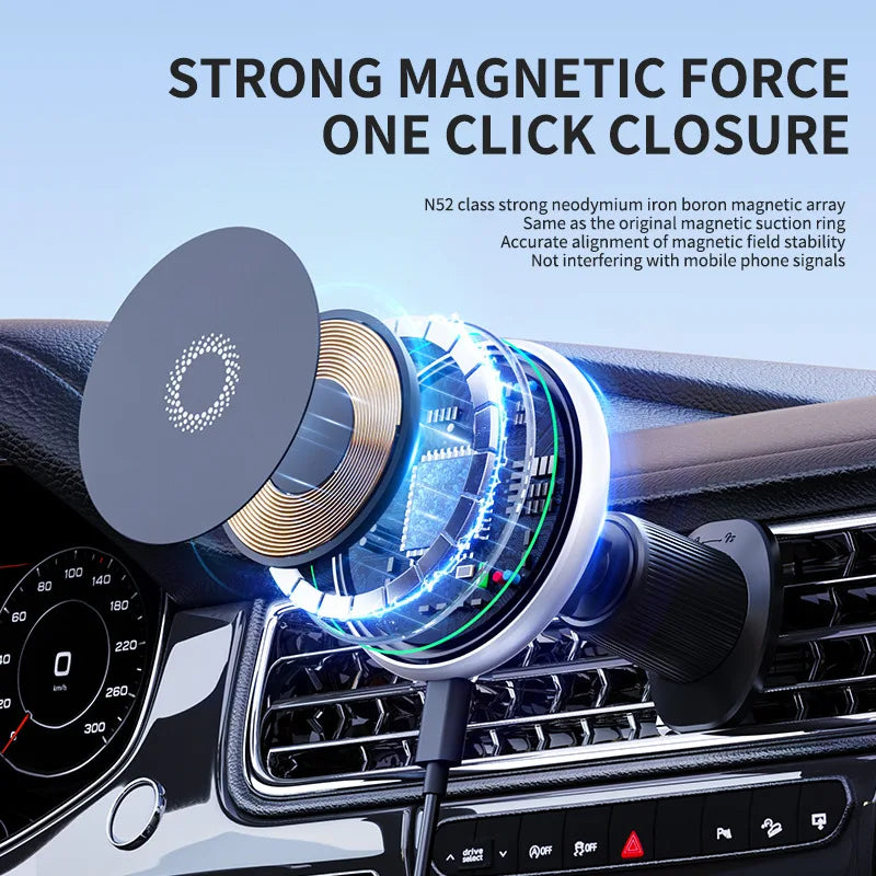 15W Magnetic Car Phone Holder Mount Charger Fast Wireless Car Charger for Air Vent Mount Anti-Shake Strong Magnet Car Support