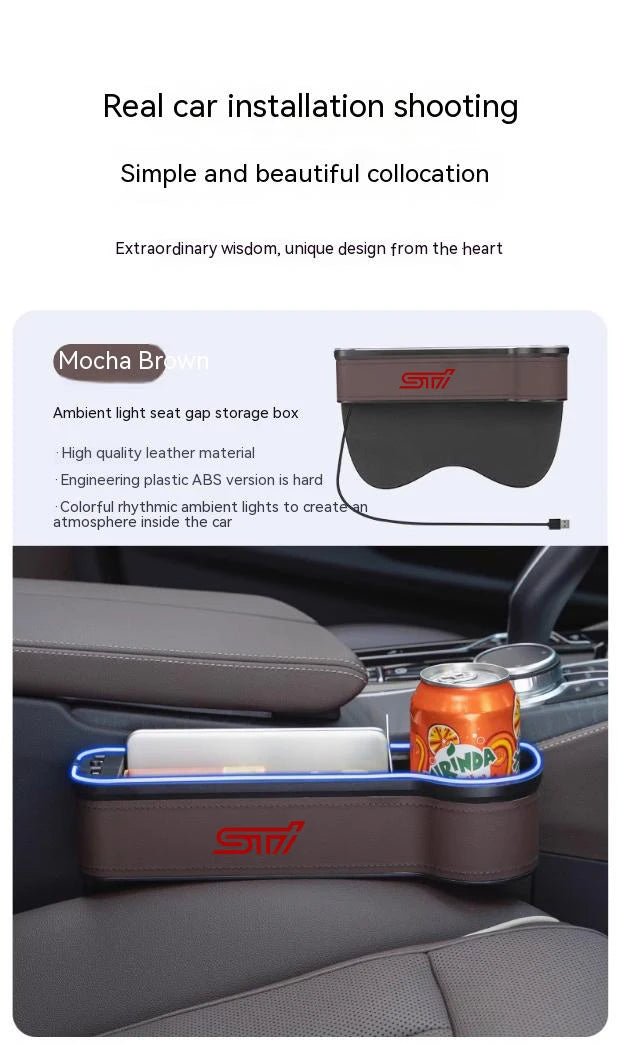 For Subaru STI Outback Brz Wrx Xv Ascent Forester Impreza Legacy Car Sewn Seat Gap Crevice Slot Storage Box light USB Charging