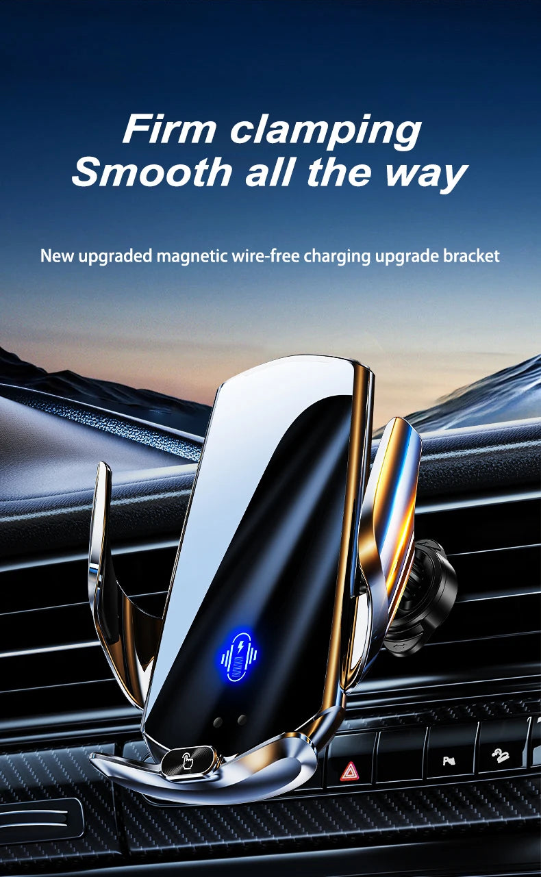 Car Mount Wireless Charging Stand Vehicle Phone Mounts Car Phone Holder Automatic Quick Release Button For Samsung Huawei Iphone