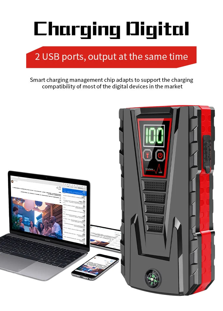 2025 New 99800mAh 5000A Car Jump Starter | 12V for Petrol/Diesel | Power Bank /Smart Protection