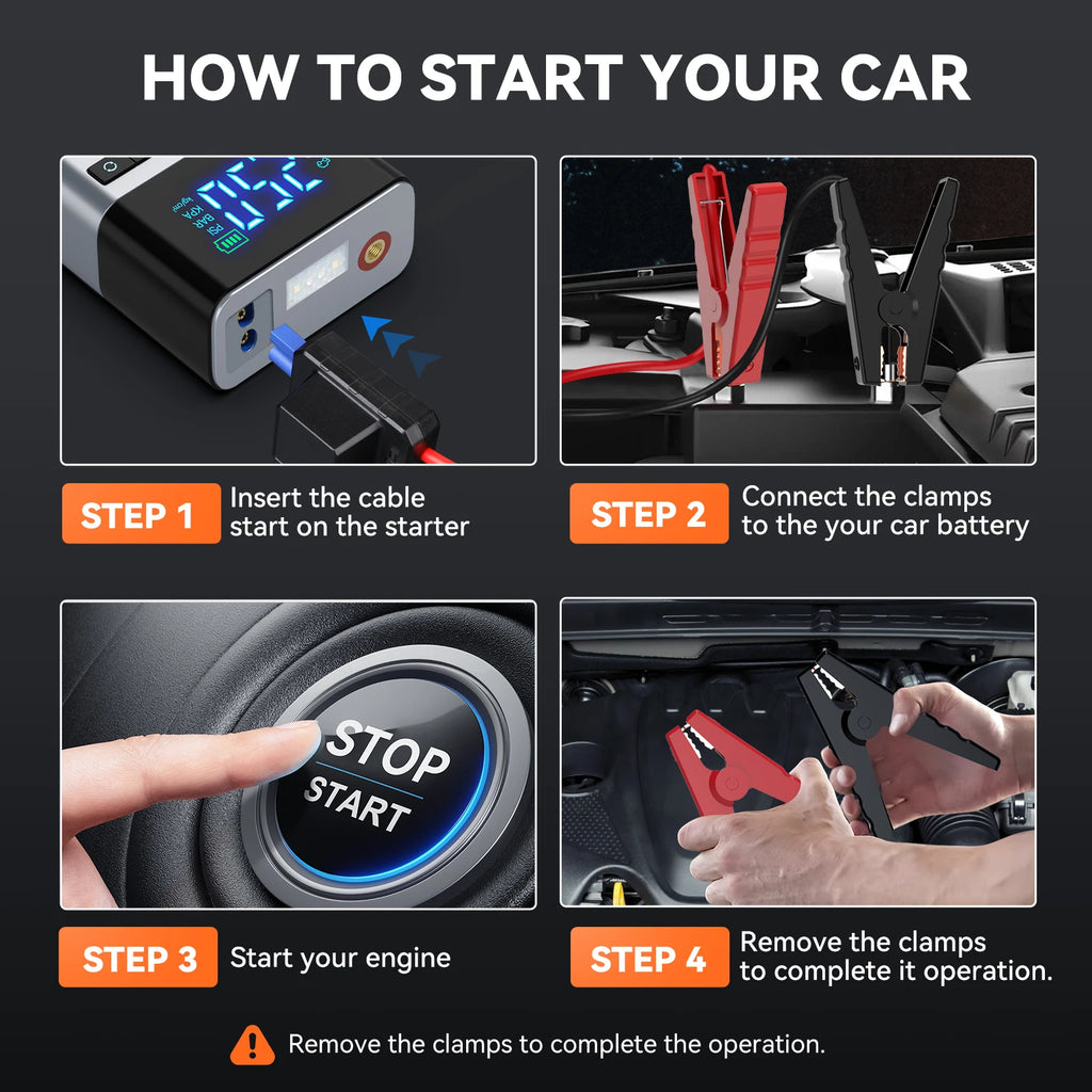 BRPOM Portable Car Starter with Air Compressor Tire Inflat Starter 8000mAh Car Battery Starter Box Car Battery Jumper Starter