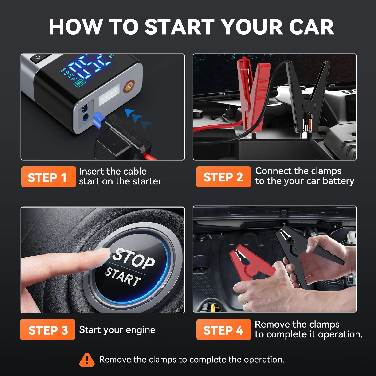BRPOM Portable Car Starter with Air Compressor Tire Inflat Starter 8000mAh Car Battery Starter Box Car Battery Jumper Starter