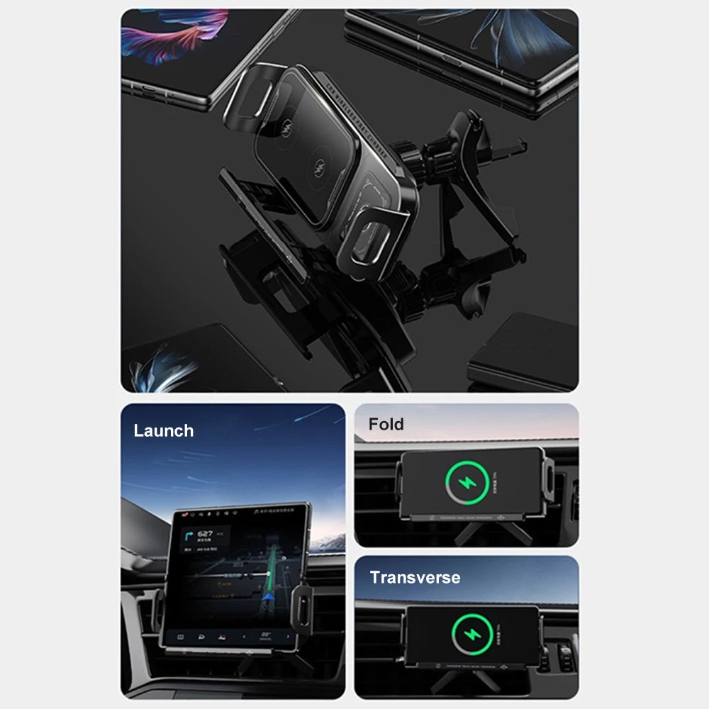 Car Wireless Charger Dual Coil Fold Screen Car Fast Charging Stand for Samsung Galaxy Z Fold 6 Flip 3 Air Vent Car Phone Holder