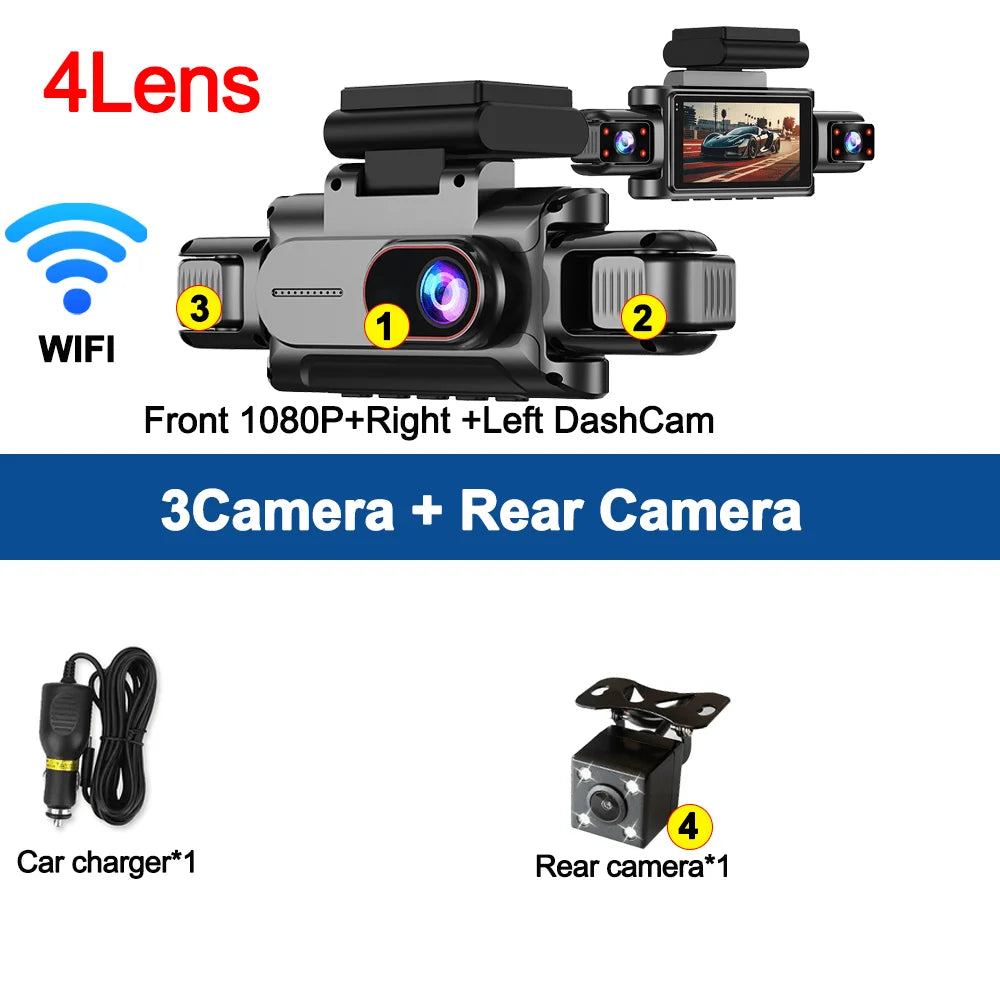 360° Car Camera 3/4Lens 1080P DashCam WIFI Car DVR Car recording Front Left right Rear View Camera Car Accessories 24H Hardware