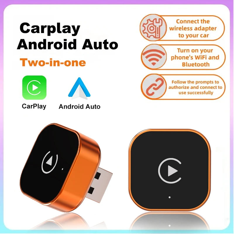 Mini 2-in-1 Wireless Carplay ndroid Auto Adapter for Apple & Android Phone Universal BT Connect for VW Toyota Ford Benz Audi Kia