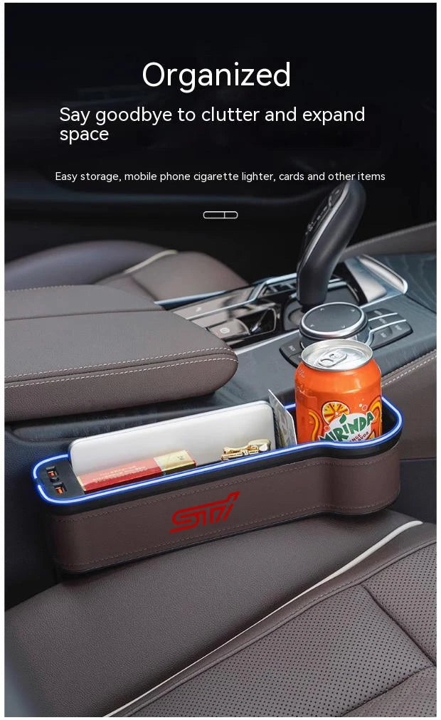 For Subaru STI Outback Brz Wrx Xv Ascent Forester Impreza Legacy Car Sewn Seat Gap Crevice Slot Storage Box light USB Charging