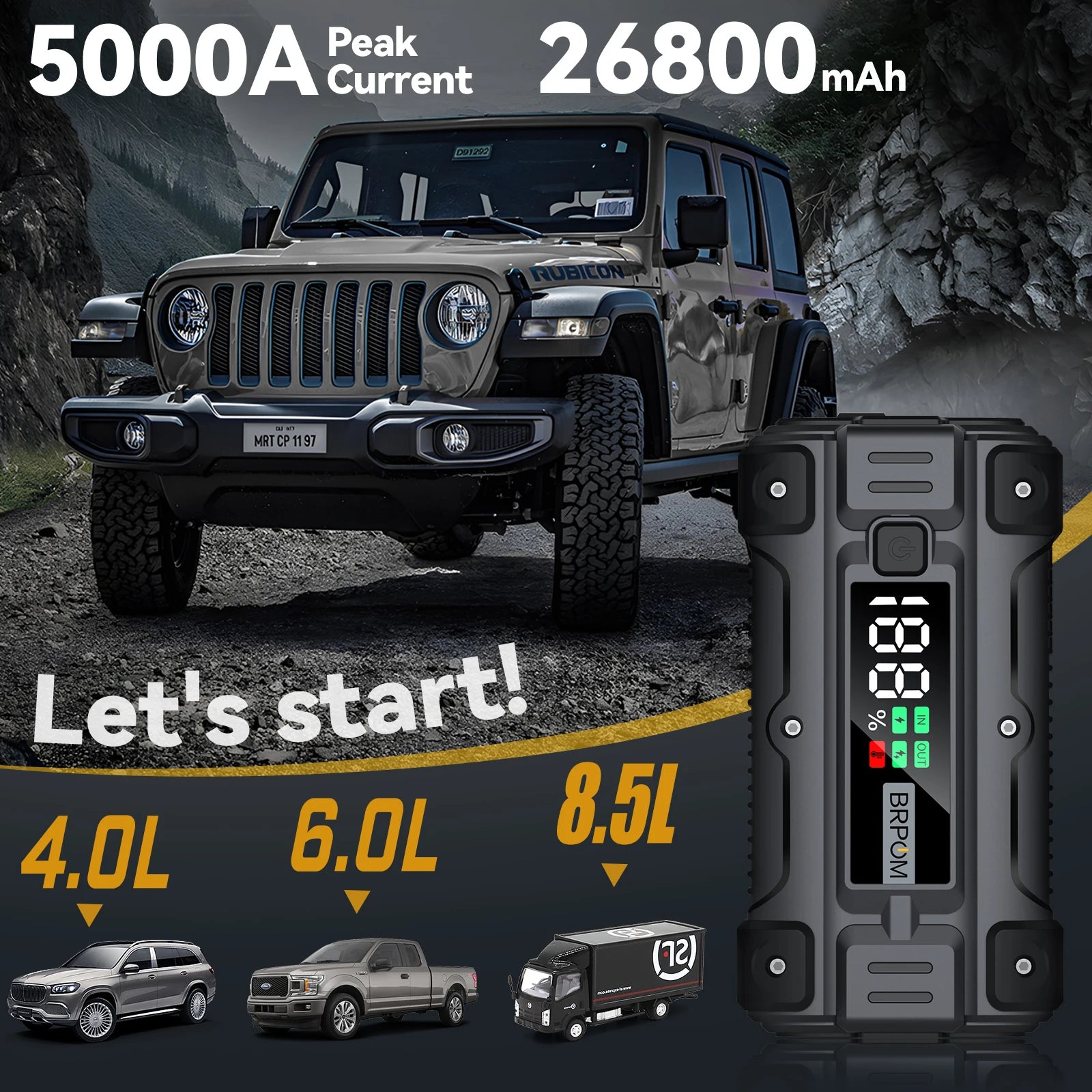 3000A/4000A/5000A Start Power Bank Jump Starter Car Booster External Battery 12V Starting Device for Petrol Diesel Powerbank