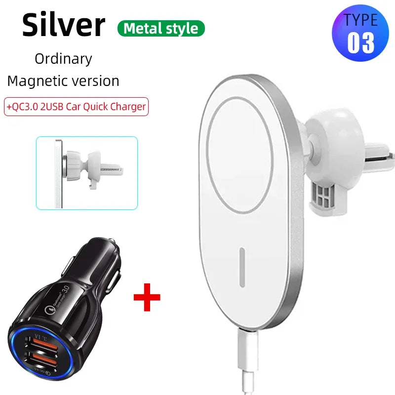 15W Fast Magnetic Wireless Charger Car Air Vent Phone Holder Mount Compatible Magnet Safe Case for iPhone 12 13 14 Pro Mini Max