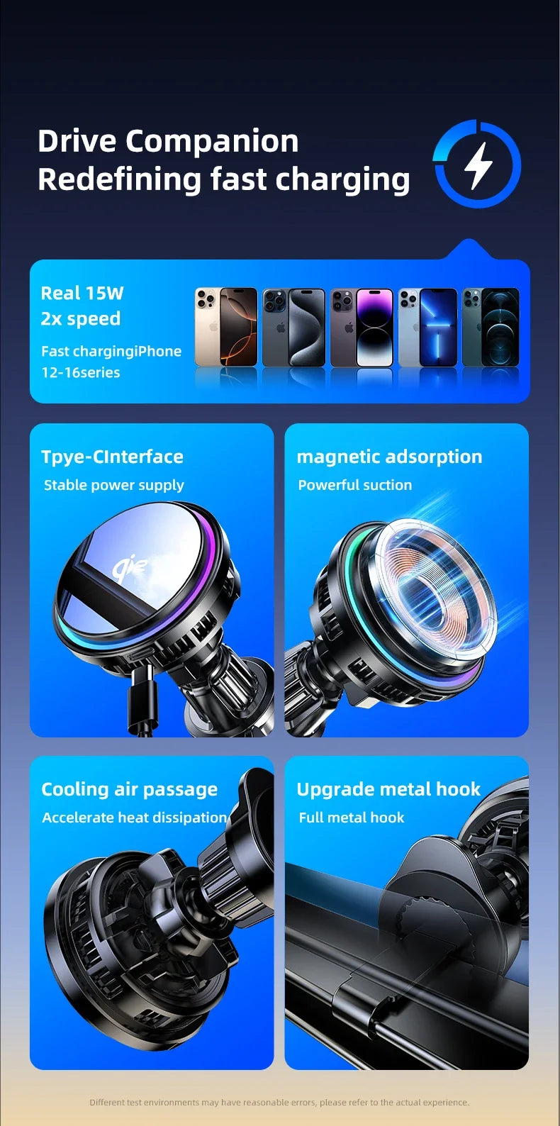 Magnetic Wireless Car Charger Phone Holder Ice Cooling RGB Tempered Glass Fast Charging Radiator For Magsafe iPhone Samsung