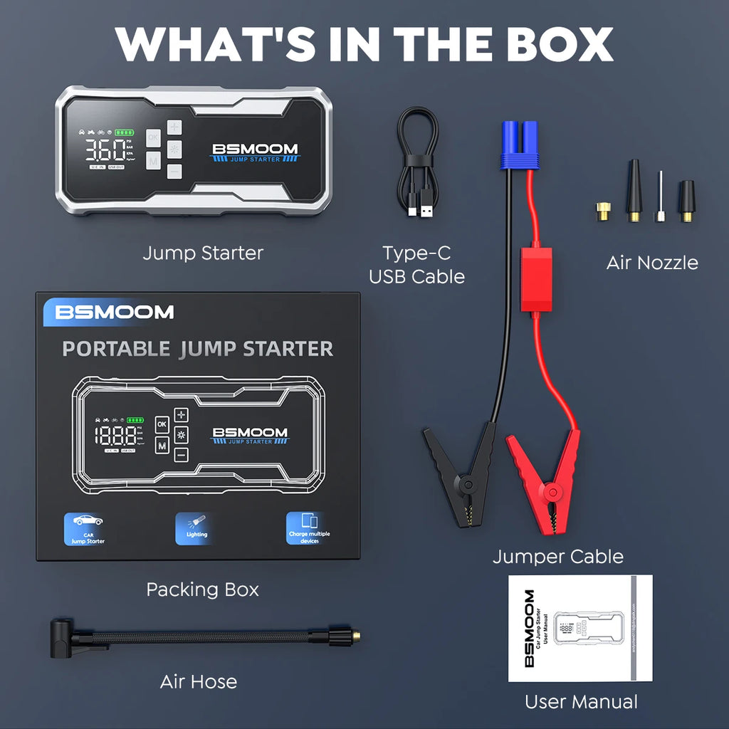Car Jump Starter  Pump Air Compressor 26800mA/21800mAh Power Bank  Starting Device 12V Digital Tire Inflator