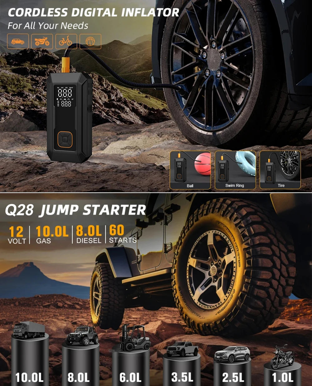 YINGBOOST Car Jump Starter with Air Pump Peak 4000A Auto Battery Booster &150PSI Tire Inflator Jump Starter with Air Compressor