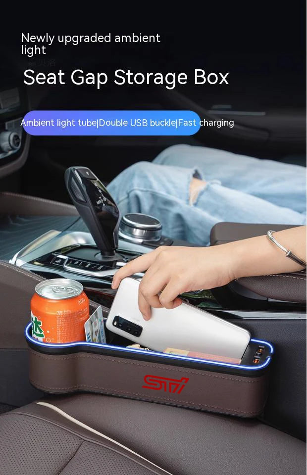 For Subaru STI Outback Brz Wrx Xv Ascent Forester Impreza Legacy Car Sewn Seat Gap Crevice Slot Storage Box light USB Charging