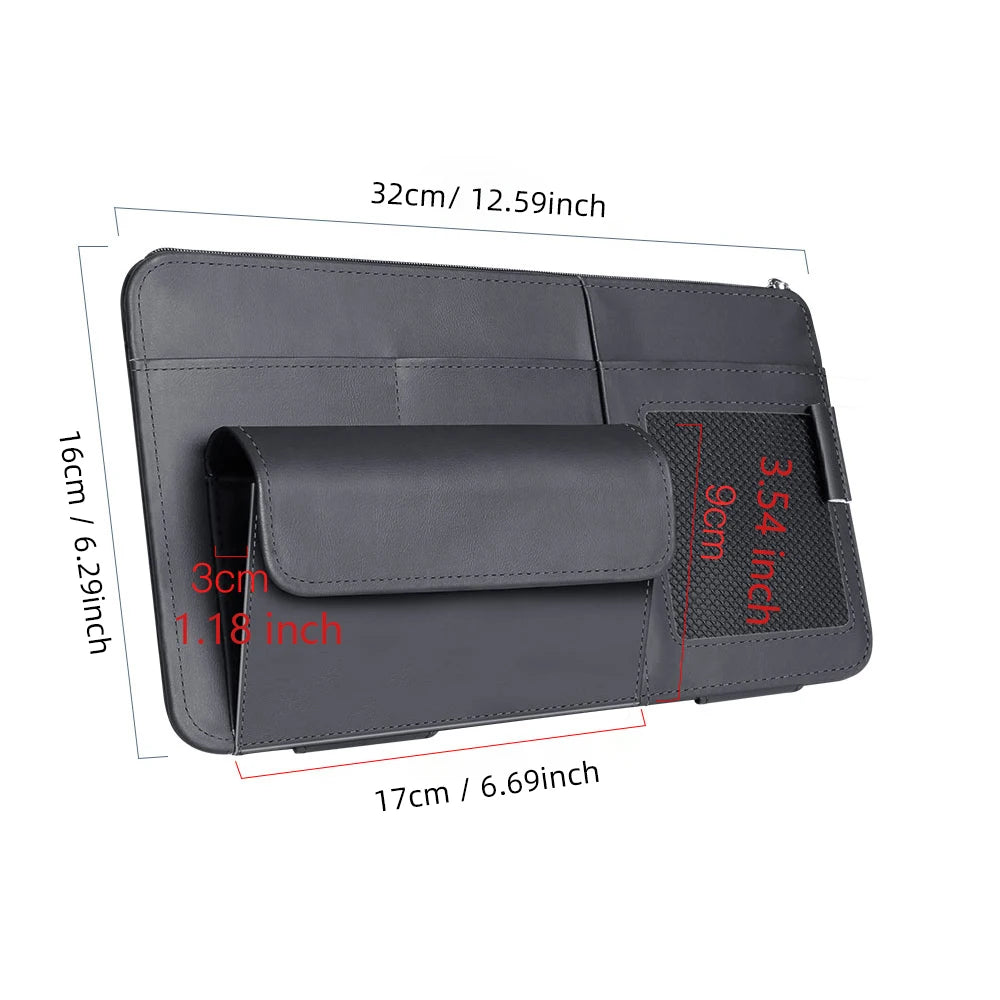 Car Sun Visor Organizer with Glasses Holder, Card & Pen Pockets – PU Leather Auto Interior Storage for Cars, SUVs & Trucks