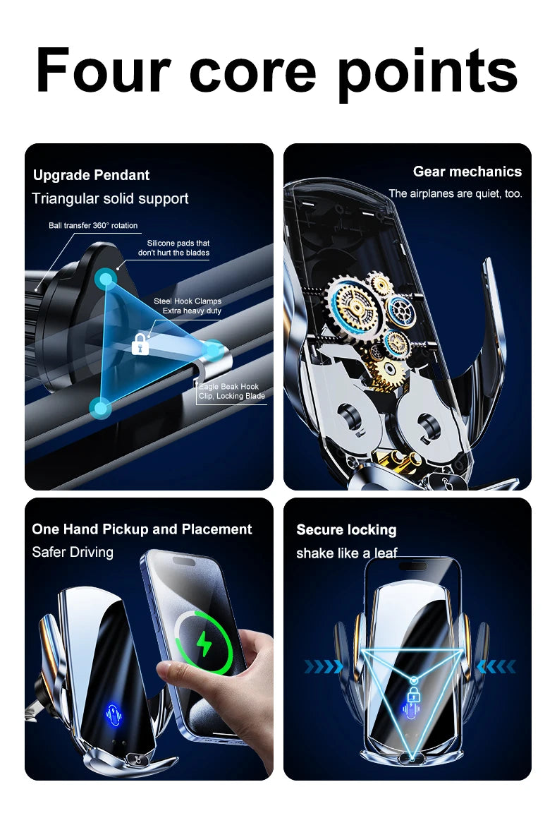 Car Mount Wireless Charging Stand Vehicle Phone Mounts Car Phone Holder Automatic Quick Release Button For Samsung Huawei Iphone
