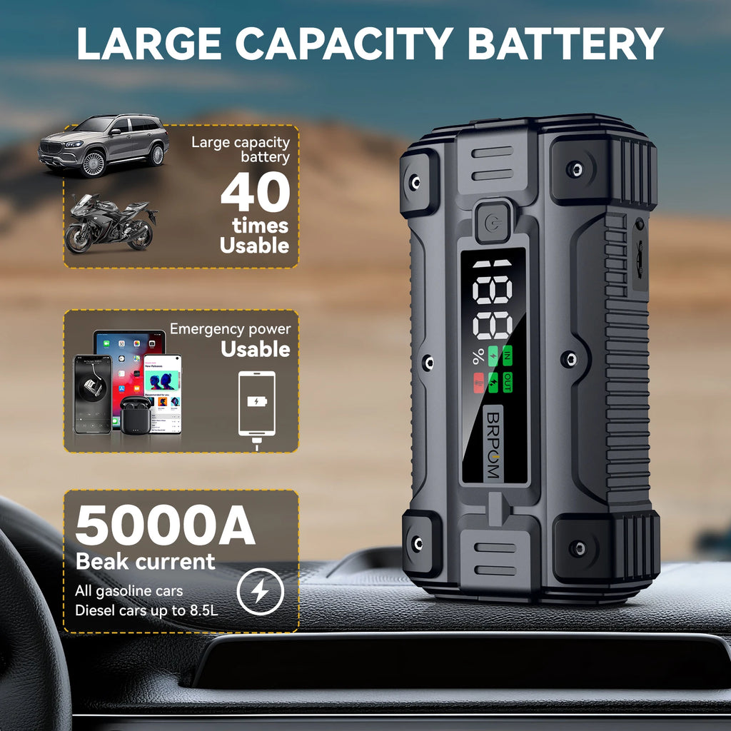 3000A/4000A/5000A Start Power Bank Jump Starter Car Booster External Battery 12V Starting Device for Petrol Diesel Powerbank