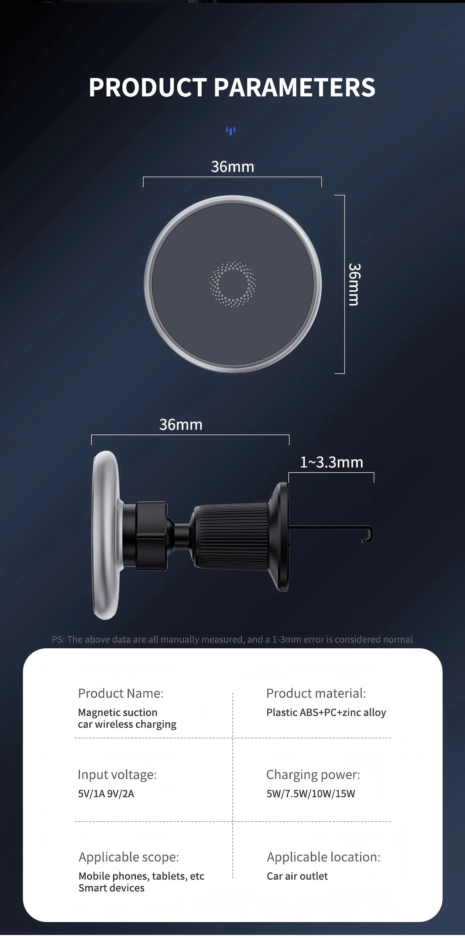 15W Magnetic Car Phone Holder Mount Charger Fast Wireless Car Charger for Air Vent Mount Anti-Shake Strong Magnet Car Support
