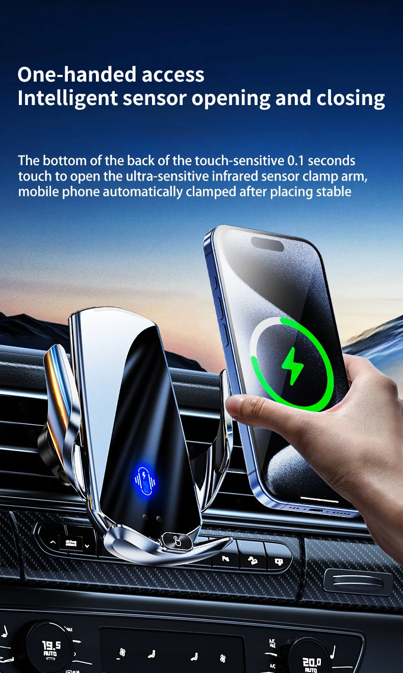 Car Mount Wireless Charging Stand Vehicle Phone Mounts Car Phone Holder Automatic Quick Release Button For Samsung Huawei Iphone