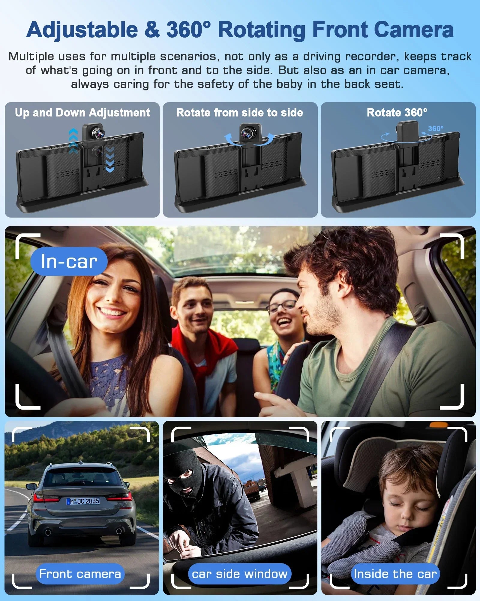 10.26" ADAS 4K Dash Cam Wireless CarPlay & Android Auto Screen for Car,360° Rotating Lens Car DVR,Navigation Dashboard Recorder