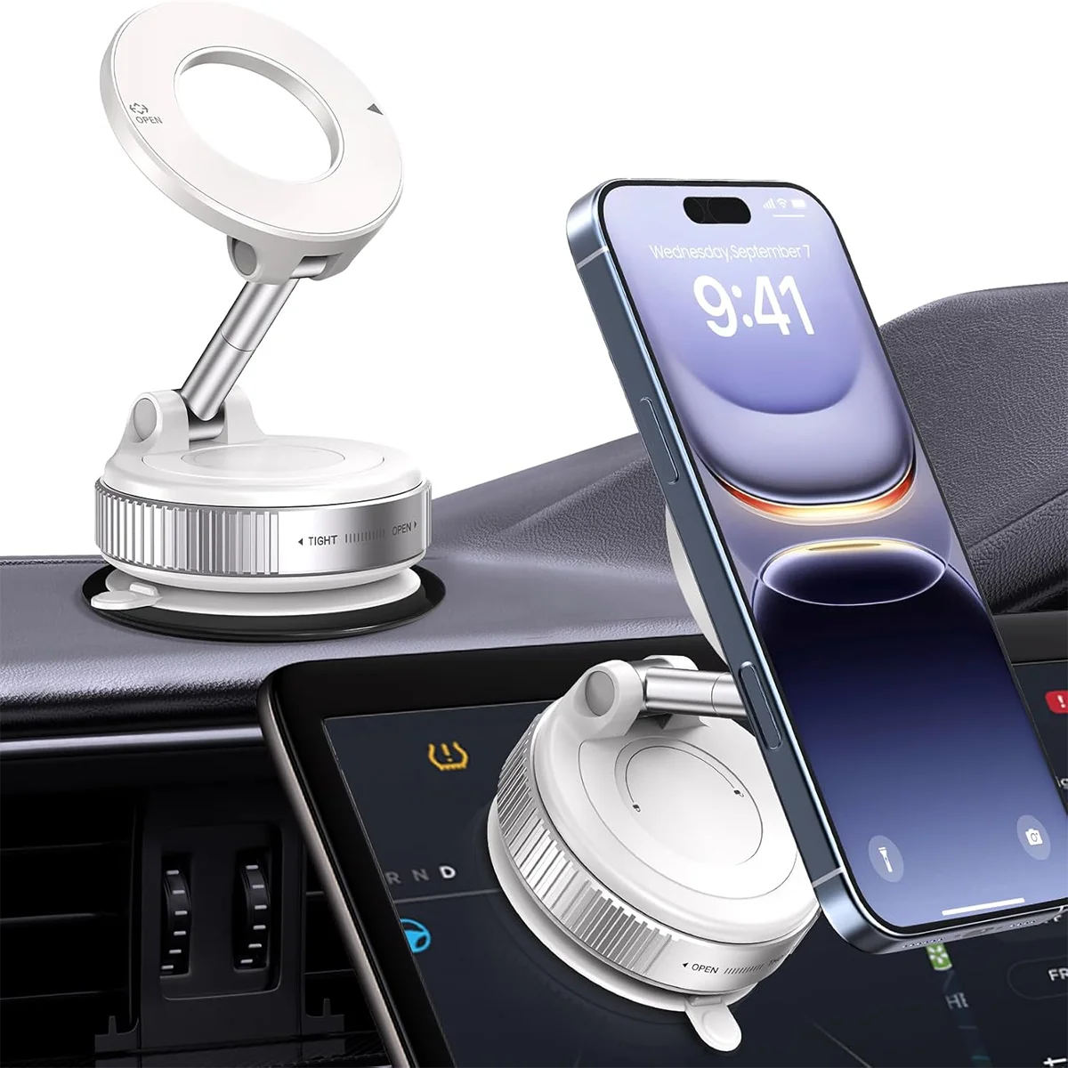 360° Rotatable Vacuum Magnetic Phone Holder, Foldable and Retractable Suction Cup Car Phone Mount for Car/Gym/Mirror/Smooth