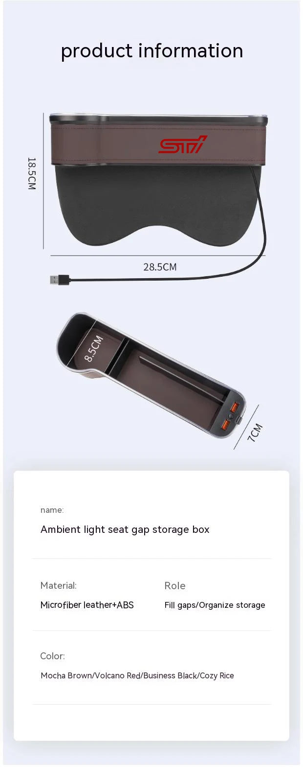 For Subaru STI Outback Brz Wrx Xv Ascent Forester Impreza Legacy Car Sewn Seat Gap Crevice Slot Storage Box light USB Charging