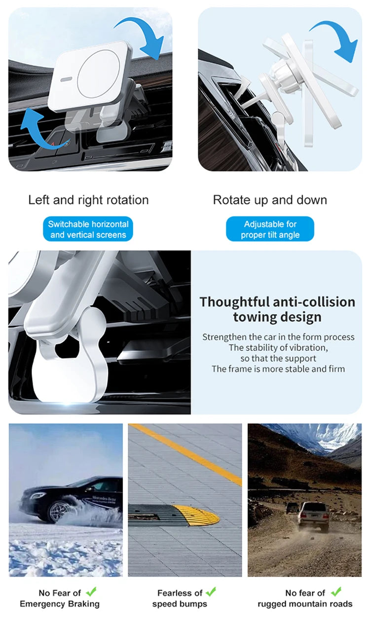 15W Fast Magnetic Wireless Charger Car Air Vent Phone Holder Mount Compatible Magnet Safe Case for iPhone 12 13 14 Pro Mini Max