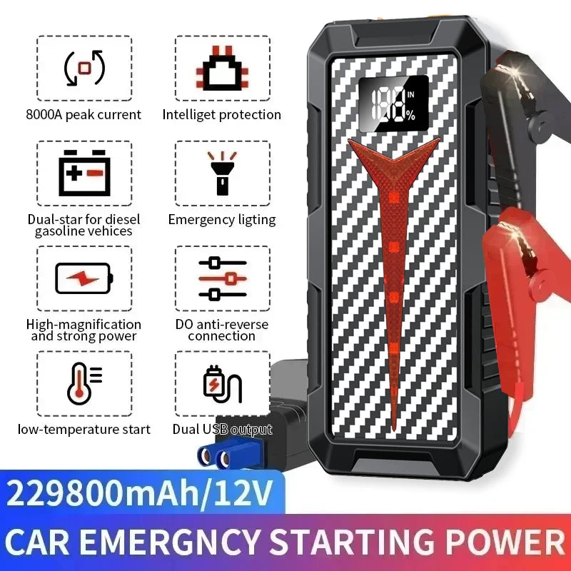 Car Jump Starter 8000A Battery Charger 298000mAh Emergency Power Bank Booster for 12V Gas and Diesel Vehicles