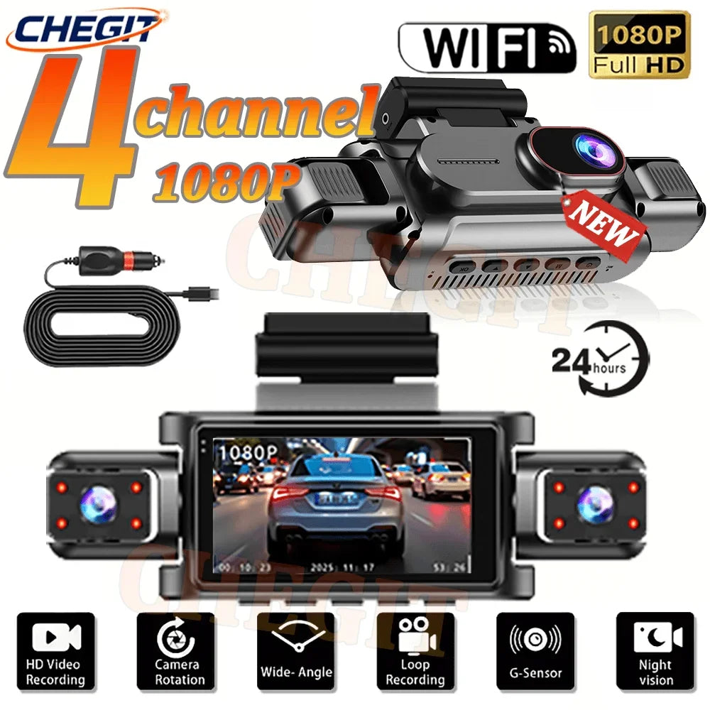 360° Car Camera 3/4Lens 1080P DashCam WIFI Car DVR Car recording Front Left right Rear View Camera Car Accessories 24H Hardware