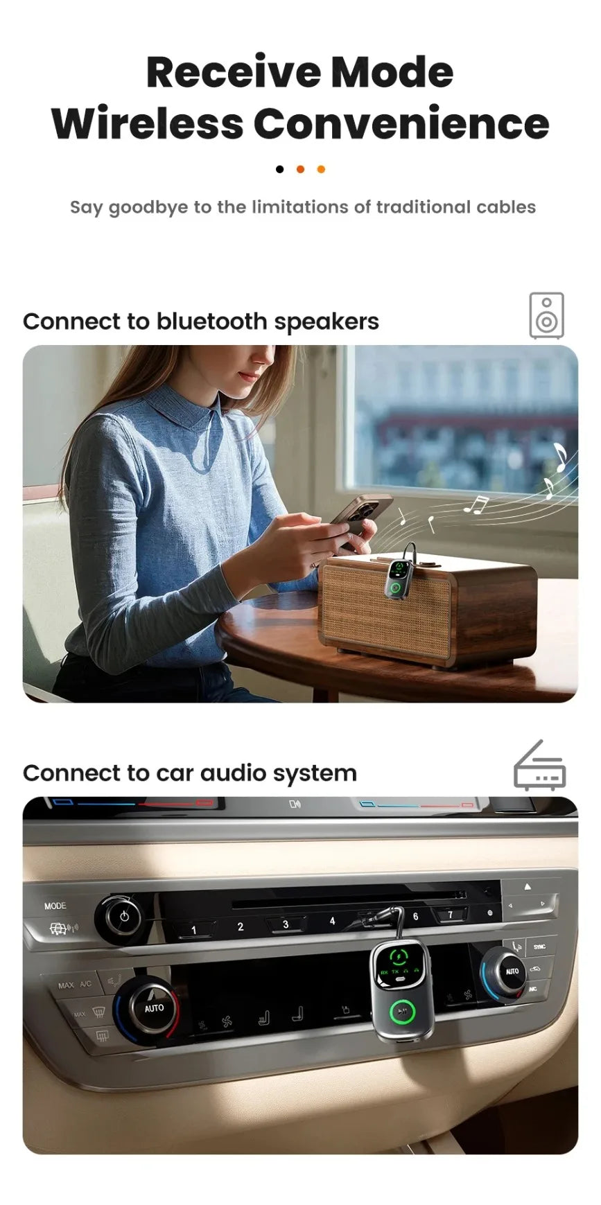 VIKEFON 2 In 1 Bluetooth 5.4 Audio Reciever Transmitter RT/TX Adapter for TV Earphones Cars Flights 3.5mm AUX Bluetooth Dongle