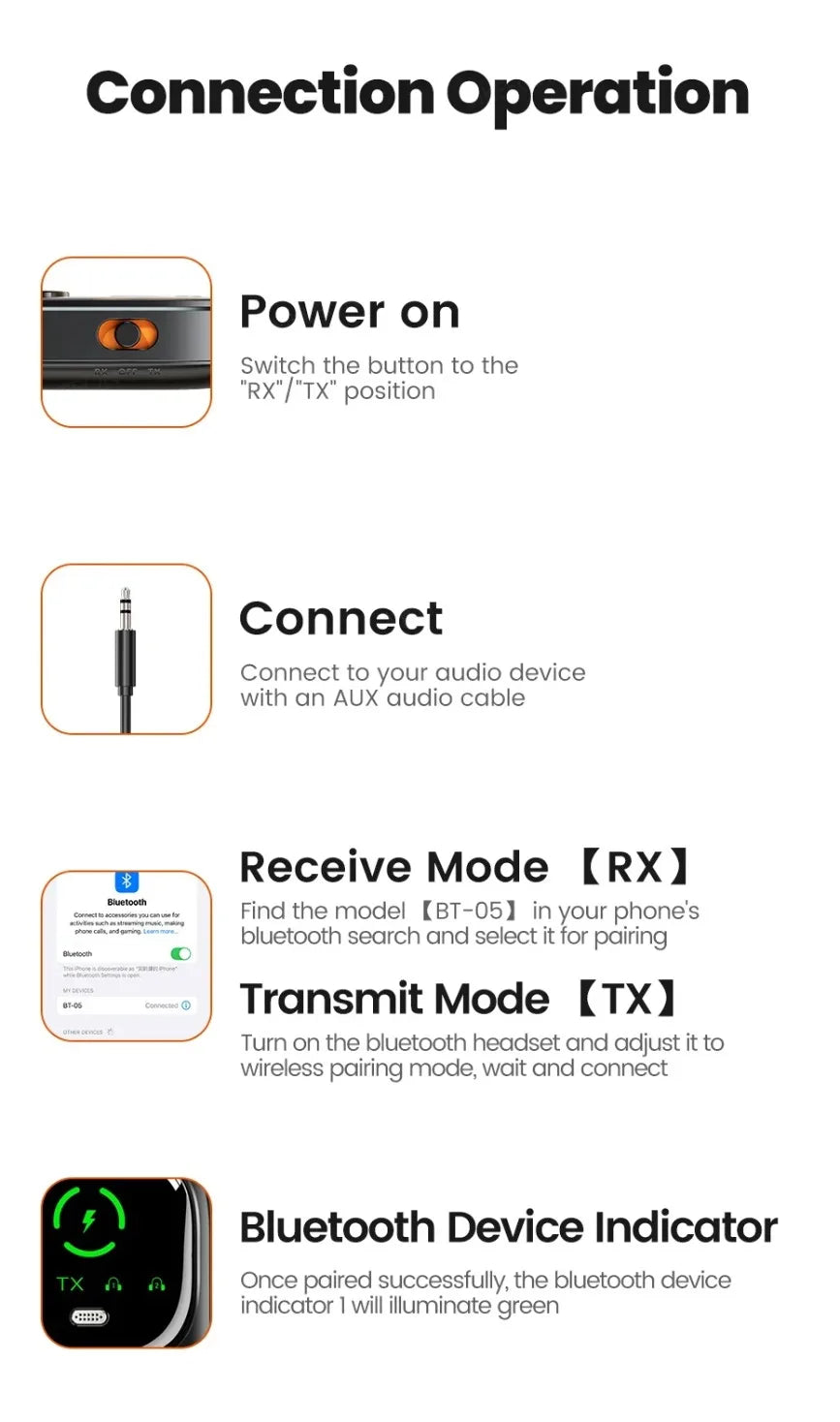 VIKEFON 2 In 1 Bluetooth 5.4 Audio Reciever Transmitter RT/TX Adapter for TV Earphones Cars Flights 3.5mm AUX Bluetooth Dongle