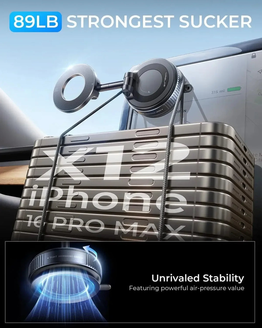 2025 Magnetic Phone Holder Magsafe Compatible Vacuum Suction Cup 360° Rotation Car Truck Mount Universal Fit Portable Foldable