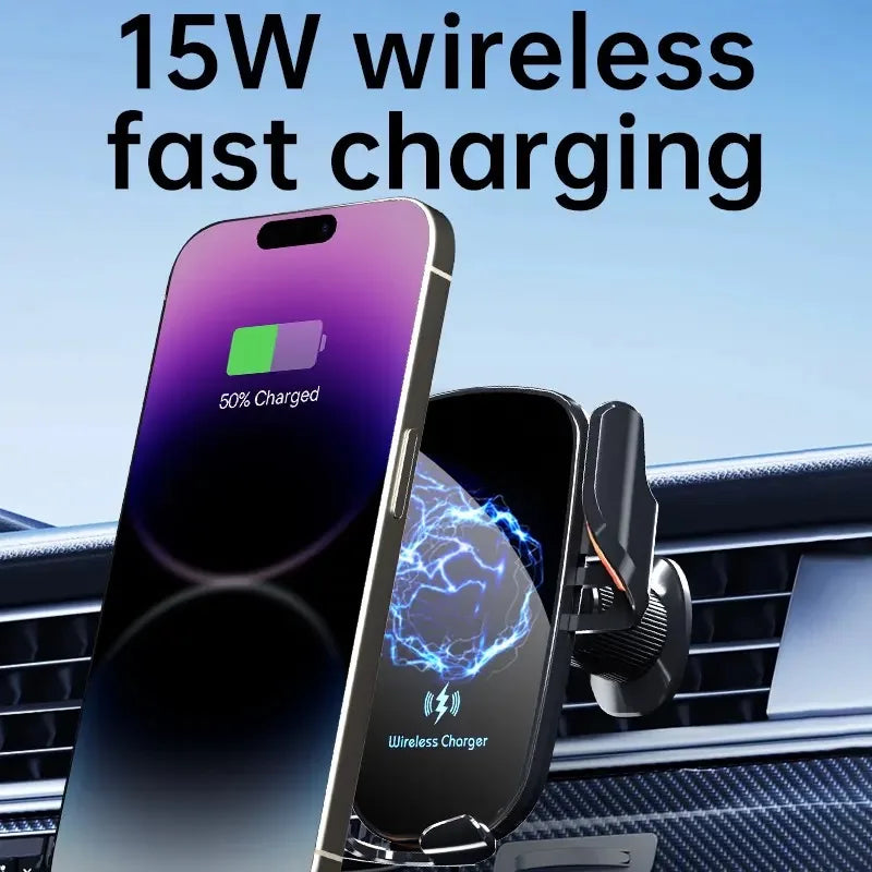 UYUXIO Manual Clamp Wireless Car Charger 15 Fast Charging Air Vent Car Mount Phone Holder for iPhone Samsung Android Phone