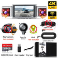 4K 360° Panoramic Dash Cam, 4-Channel Front/Rear/Left/Right Camera with 5.8GHz WiFi GPS, 3" IPS Screen, 64GB Card Included