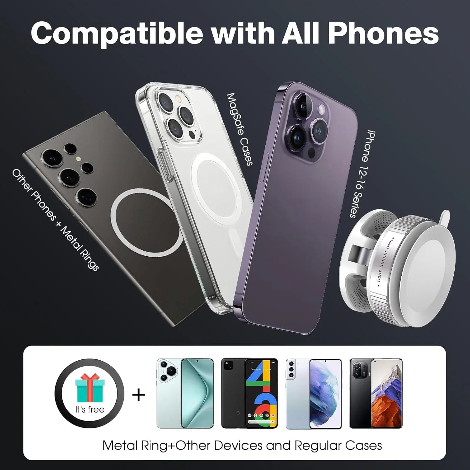 360° Rotatable Vacuum Magnetic Phone Holder, Foldable and Retractable Suction Cup Car Phone Mount for Car/Gym/Mirror/Smooth