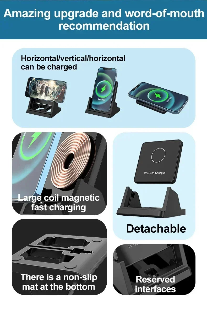 30W Wireless Charger Pad Stand Desktop Ultra-thin Mobile Phone For iPhone 15 14 13 12 Samsung Xiaomi Fast Charging Dock Station