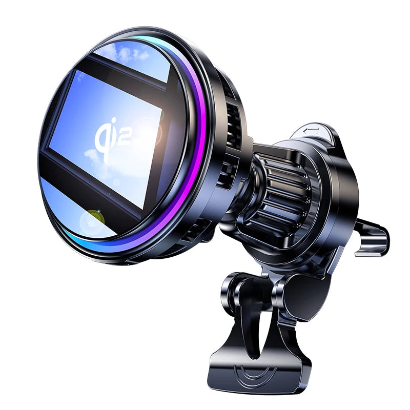 Magnetic Wireless Car Charger Phone Holder Ice Cooling RGB Tempered Glass Fast Charging Radiator For Magsafe iPhone Samsung