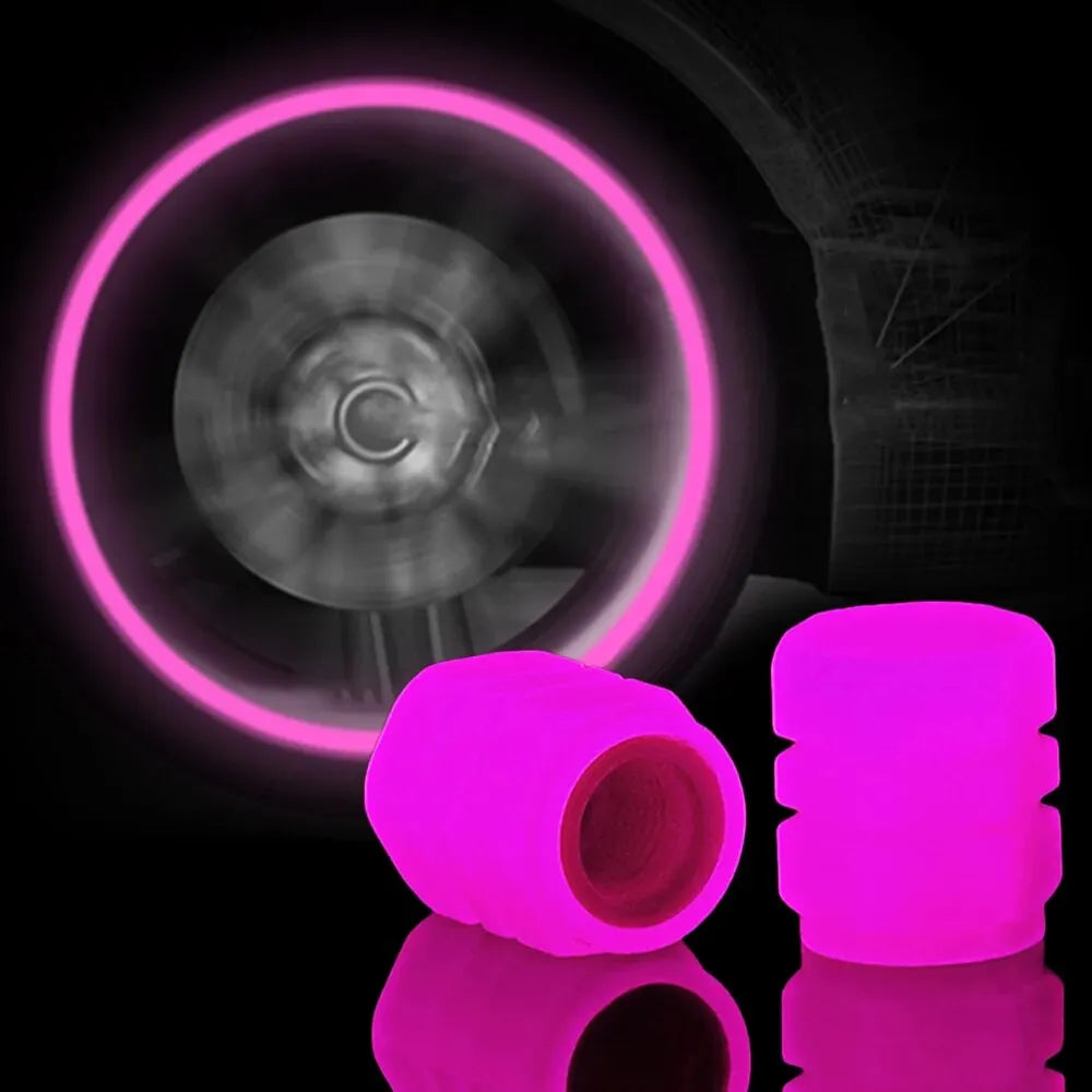 8PCS Luminous Valve Motorcycle Bicycle Bike Car Wheel Tyre Hub Cap Fluorescent Night GlowingLuminous Valve Stem Caps Decor