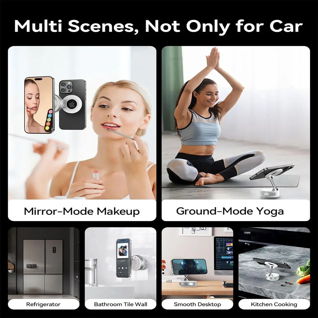 360° Rotatable Vacuum Magnetic Phone Holder, Foldable and Retractable Suction Cup Car Phone Mount for Car/Gym/Mirror/Smooth