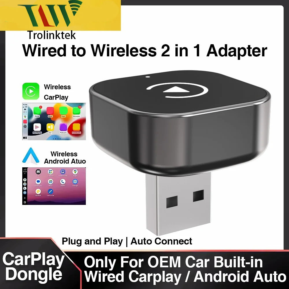 Mini 2-in-1 Wireless Carplay ndroid Auto Adapter for Apple & Android Phone Universal BT Connect for VW Toyota Ford Benz Audi Kia