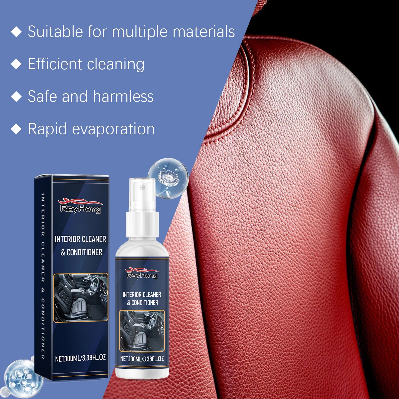 100ml Car Interior Foam Cleaner  Leather Flannel Woven Fabric Dashboard Spray Cleaners Enhances Shine & Prevents Aging