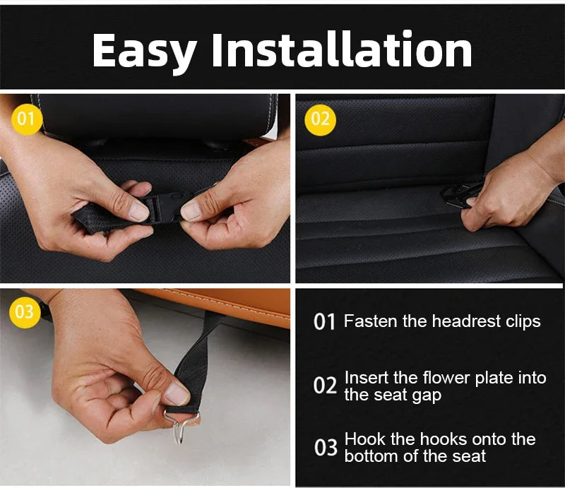 Car Seat Back Organizer with Foldable Table Tray PU Leather Storage Organizer Pockets Kick Mats Seat Interior Accessories