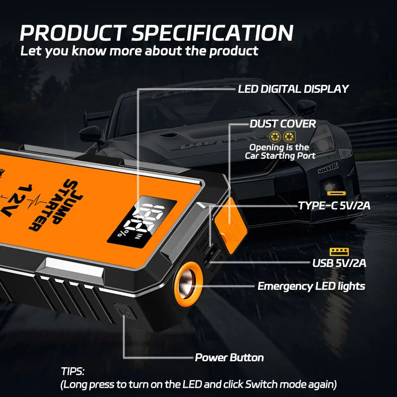 Power Bank 2000A Jump Starter Portable Charger Car Booster 12V Auto Starting Device Emergency Car Battery Starter