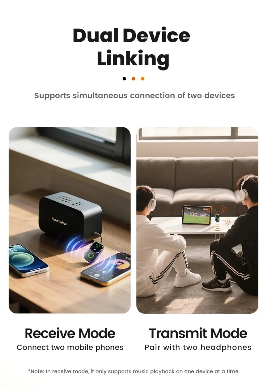 VIKEFON 2 In 1 Bluetooth 5.4 Audio Reciever Transmitter RT/TX Adapter for TV Earphones Cars Flights 3.5mm AUX Bluetooth Dongle