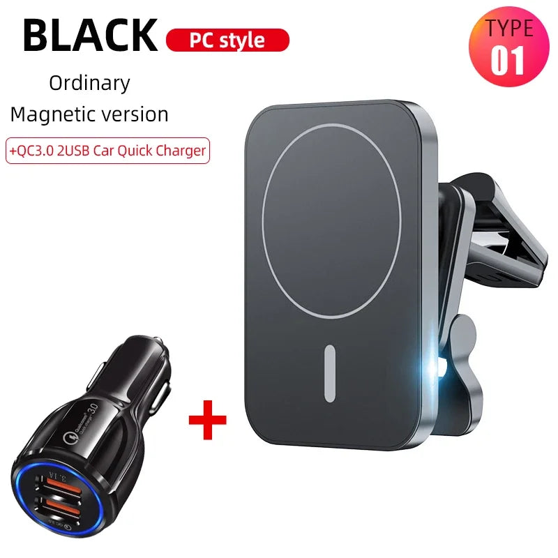 15W Fast Magnetic Wireless Charger Car Air Vent Phone Holder Mount Compatible Magnet Safe Case for iPhone 12 13 14 Pro Mini Max