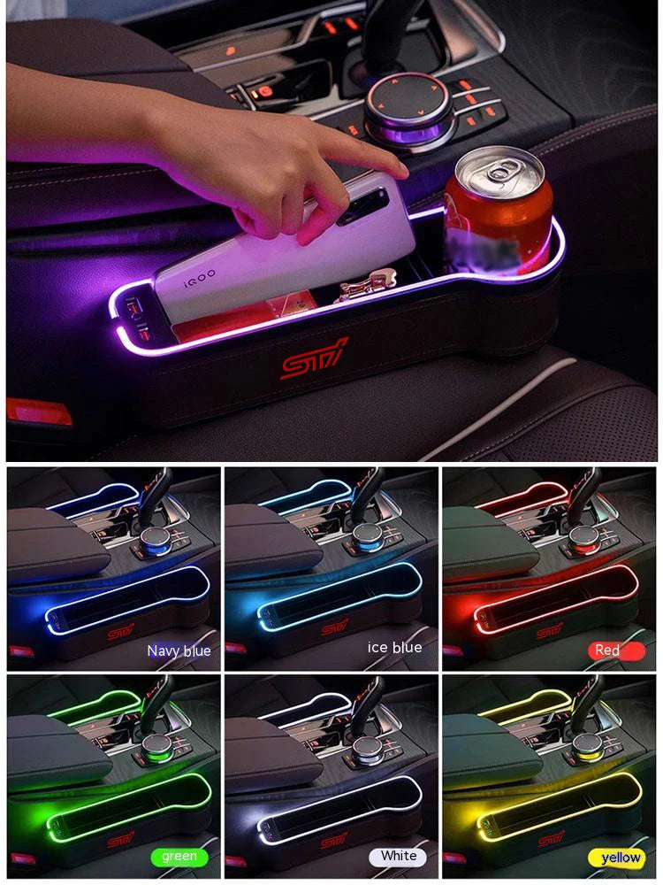 For Subaru STI Outback Brz Wrx Xv Ascent Forester Impreza Legacy Car Sewn Seat Gap Crevice Slot Storage Box light USB Charging