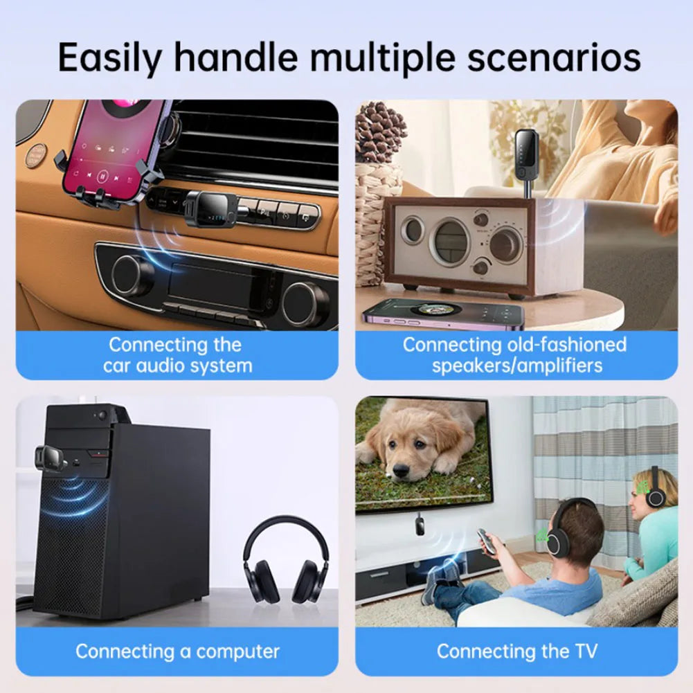 BT5.4 Audio Transmitter Receiver Low Latency Hifi Wireless Adapter Dual Stream Wireless Adapter for TV Car PC Headphones